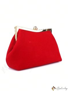 BirdinBag - Chic Rhinestone & Flower Evening Bag with Chain - Elegant Polyester Design Elegant Rectangular Coin Purse With Fold Over Clasp, Elegant Pouch Evening Bag With Fold Over Clasp, Red Formal Bag With Fold Over Clasp, Formal Red Bag With Fold Over Clasp, Party Clutch Bag With Fold Over Clasp, Elegant Red Coin Purse With Removable Pouch, Flower Embellishments, Bag With Chain, Red Bag