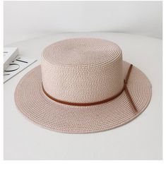 Sun Hat, Straw Hat, Flat Top Hat, Stiff Brim, Summer Hat, Beach Hat, Bolero Hat, Boater Hat, Straw French Hat, Wide Brim Hat, Jazz Hat - Etsy Adjustable Solid Top Hat With Short Brim, Adjustable Wide Brim Top Hat, Casual Top Hat With Curved Brim, Casual Solid Top Hat With Curved Brim, Pink Flat Brim Boater Hat For Beach, Summer Pink Boater Hat With Curved Brim, Pink Flat Brim Panama Hat For Summer, Pink Adjustable Summer Boater Hat, Spring Boater Hat With Flat Brim