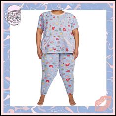 Super Soft Coffee & Cupcakes Blue Pajama Set W/Bonus Nwt Choose: 2x (18w/20w) Or 3x (22w/24w) Give The Gift Of Comfort And Style This With This Charming 3-Piece Giftable Pj Set From Secret Treasures! Short Sleeve Dolman Style Top Front Kangaroo Pocket Pull-On Elastic Waistband Jogger Pants And A Bonus: Coordinating Makeup Bag To Carry All Your Essentials. Super Brushed Jersey For A Wonderfully Soft Feel. Material: 95% Recycled Polyester/5% Spandex Care: Machine Washable Set Includes: 1 Top,1 Pai Cute Light Blue Loungewear Sets, Light Blue Stretch Sleepwear For Loungewear, Blue Pajama Set, Floral Pajama Pants, Penguin Pajamas, Leopard Pajamas, Satin Pajama Pants, Coffee Cupcakes, Black Pajamas