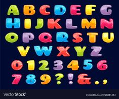 an alphabet with different colors and numbers