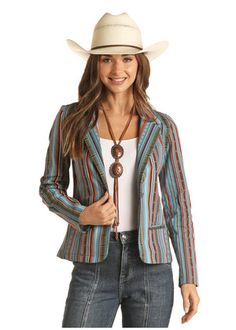 Women's Rock & Roll Cowgirl Aztec Blazer 52-3046 - Russell's Western Wear, Inc. What Should I Wear Today, Western Style Outfits, Western Jacket, Western Wear For Women, Knit Blazer, Printed Blazer, Womens Blazers, Rock Roll, Country Outfits