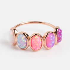 Rose Gold Opal Ombre Candy Band | Local Eclectic Dainty Opal Ring, Gold Opal Ring, Pink Opal Ring, Opal Ring Vintage, Opal Wedding Band, Rose Gold Opal Ring, Natural Opal Ring, Local Eclectic, October Birthstone Rings