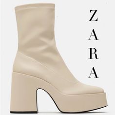 Brand New In Box Gorgeous Off White/Cream Colored Calf Boots. Premium Casual Wear, Or Dress Up Year Round. Made Of Stretch Material. Rounded Toe. Heel Height: 5.1 Inches (13 Cm) Upper- 100% Polyurethane Lining- 100% Polyester Sole- 100% Polyurethane Thermoplastic Insole- 100% Polyester Sole- 30% Rcs-Certified Recycled Synthetic Rubber New Posher?? Use Code Alanahavana When You Sign Up For Poshmark And Get $10 Off Your First Purchase. Beige Pointed Toe Platform Boots For Winter, Chic High Heel Platform Boots For Summer, White Square Toe Platform Boots For Fall, White Platform Boots With Square Toe For Winter, Chic White Platform Boots For Fall, Trendy Beige Platform Boots With Reinforced Heel, Trendy Cream Platform Boots With Round Toe, Trendy Cream High Heel Platform Boots, Trendy Beige Pointed Toe Heeled Boots