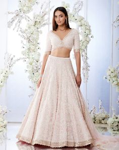 Blush Pearl Lehenga Set | Seema Gujral | Panache by Sharmeen Pearl Lehenga, Lehenga Color Combinations, Tuscan Summer, Seema Gujral, Latest Bridal Lehenga, Lehenga Designs Simple, Lehenga Blouse Designs, Pearl Embroidery, Pink Lehenga