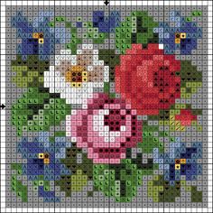 a cross stitch pattern with flowers on it