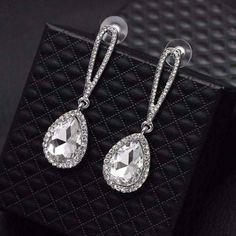 Feshionn IOBI Earrings White Evening Splendor Austrian Crystal Drop Earrings in Three Elegant Colors Prom Jewelry, Elegant Colors, Crystal Drop Earrings, Champagne Color, Crystal Drop, Austrian Crystal, Cz Stone, Crystal Earrings, Perfect Pair