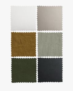 four different colors of fabric on white background