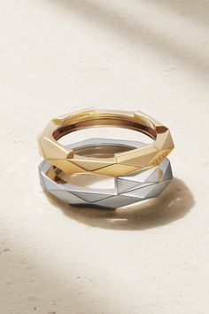 Gucci's ring is part of the 'Link to Love' collection, which celebrates cherished symbols of love throughout history. It's crafted from contrasting bands of 18-karat white and yellow gold in geometric shapes that provide the perfect base for personal engravings. Gucci Ring, Symbols Of Love, Gucci Rings, Marriage Ring, Yellow Gold Ring, Love Ring, Love Symbols, Ring Gold, Yellow Gold Rings