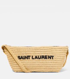 Le Rafia Logo Shoulder Bag in Beige - Saint Laurent | Mytheresa Raffia Crochet, Beige Bag, Woven Raffia, Raffia Bag, Saint Laurent Bag, Black Hardware, Green Bag, White Bag, Shoulder Bag Women