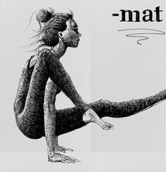 a black and white drawing of a woman doing yoga