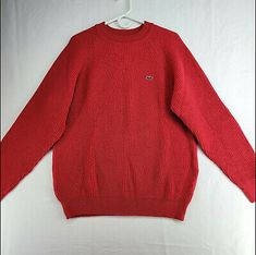 ad eBay - Lacoste Mens Size 6 Red Chunky-Knit Wool Blend Crew-Neck Long Sleeve Sweater - Buy Now, click the link (eBay) Casual Red Sweater For Cold Weather, Red Long Sleeve Polo Sweater For Winter, Casual Red Polo Sweater For Winter, Buy Sweaters, Spring Season, Sleeve Sweater, Chunky Knit, Neck Designs, The Fall