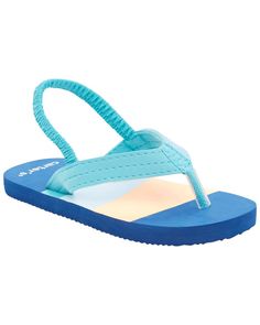 Perfect for pool days and beyond, these easy-on flip flops are a warm-weather essential! Playful Slide Flip Flops For Beach, Playful Beach Slide Slippers, Playful Beach Slides, Non-slip Blue Flip Flops For Swimming, Playful Synthetic Flip Flops For Summer, Blue Non-slip Slides For Vacation, Playful Synthetic Flip Flops For Vacation, Non-slip Blue Slides For Vacation, Comfortable Blue Slide Flip Flops