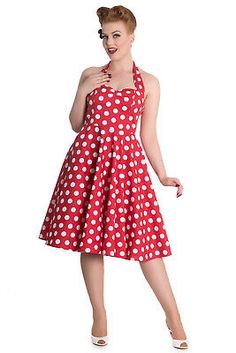 Amazing and gorgeous 60's style Polka Dot swing dress from Hell Bunny. Crafted from unlined stretchy cotton with a classic polka dot print in an authentic 60's style cut. Featuring a feminine fit with a fitted zip fastening bodice with a gathered bust and and a tailored silhouette, defining curves for a killer pin-up look. Retro Cotton Party Dress, Retro Cotton Dress For Party, Retro Polka Dot Dresses For Party, Polka Dot Cotton Knee-length Dress, Knee-length Cotton Polka Dot Dress, Knee-length Polka Dot Cotton Dress, Red Retro Dress For Spring, Cotton Knee-length Polka Dot Dress, Retro Red Dress For Spring