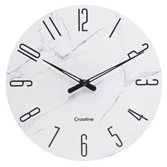 a white clock with black numbers on it's face and the words crosstime written in roman numerals