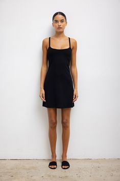 This summer's little black dress. Cut in sleek, compact ponte, The Rio Tank Dress is an effortless silhouette, featuring comfortable spaghetti straps and form-flattering shape. Shop all styles in this fabric group Black Tank Dress, Tank Dress, Spaghetti Strap, Spaghetti, Little Black Dress, Black Dress, Sleek, Elastic, Fabric