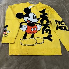 , New Sweater , Material Viscose,Polyester,Polyqmide; Size L Yellow Casual Sweatshirt With Cartoon Print, Retro Yellow Sweatshirt For Winter, Yellow Long Sleeve Top With Character Print, Casual Yellow Sweater With Graphic Print, Yellow Graphic Print Crew Neck Sweater, Trendy Mickey Mouse Long Sleeve Top, Trendy Long Sleeve Mickey Mouse Top, New Sweater, Disney Sweaters