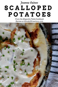 a plate with some food on it and the title above it reads scalloped potatoes