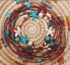 Beachy Anklets or Bracelets with Starfish Summer fun! Beachy anklets with turquoise or cream-colored starfish beads and freshwater pearl, coral, or turquoise accents. These anklets can also be worn as bracelets! Simply slide the knots closer till you find your perfect fit. Strung and knotted on natural leather. Made to order right here at Summer Indigo. © All artwork, jewelry designs, and digital images are the property of Summer Indigo and may not be copied or reproduced without permission. Beachy Anklets, Starfish Anklets, Beachy Bracelets, Leather Anklets, Blue Starfish, Beachy Jewelry, Hanging Beads, Ocean Fashion, Turquoise Accents