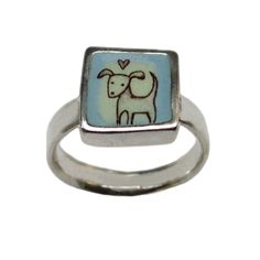 Vitreous enamel dog ring Luxury Silver Enamel Ring Gift, Luxury Silver Enamel Ring For Gift, Luxury Hallmarked Enamel Sterling Silver Ring, Affordable Silver Enamel Ring For Gift, Dog Rings, Cat Charm Bracelet, Sweet Dog, Dog Ring, Silver Dog