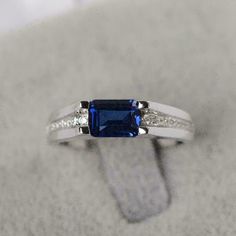 Custom Birthstone Ring, September Birthstone Ring, Sapphire Solitaire Ring, September Birthstone Rings, White Sapphire Ring, Beautiful Wedding Rings, Sapphire Solitaire, Princess Cut Rings, Sterling Silver Engagement Rings