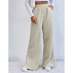 White Corduroy Split High Waist Casual Pants Straight Sweatpants, Feminine Skirt, Casual Wide Leg Pants, Winter Pants, Tailored Pants, Belleza Natural, Outfit Casual, Winter Looks, Style Moderne