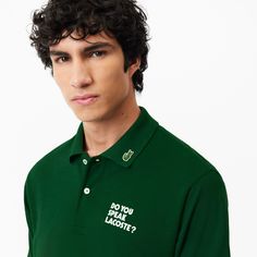 This L.12.12 cotton piqué polo is a lesson in Lacoste styling. Featuring contrast embroidery and luxe finish details: a timeless, iconic design. Collared Cotton Polo Shirt With Logo, Cotton Collared Polo Shirt With Logo, Classic Green Top With Embroidered Logo, Green Cotton Tops With Logo Detail, Collared Cotton Top With Logo Detail, Cotton Tops With Embroidered Logo And Collared Neckline, Cotton Tops With Collared Neckline And Embroidered Logo, Casual Polo Shirt With Embroidered Logo For Work, Casual Workwear Polo Shirt With Embroidered Logo