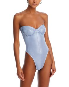 Norma Kamali Corset One Piece Swimsuit  Women - Bloomingdale's Chic Light Blue Fitted Swimwear, Chic Fitted Light Blue Swimwear, Elegant Blue Bodysuit For Pool, Fitted Light Blue Lined Swimwear, Strapless Fitted Bodysuit For Pool, Fitted Strapless Bodysuit For Pool, Blue Underwire Bodysuit With Lined Body, Elegant Blue Fitted Bodysuit, Elegant Fitted Blue Bodysuit