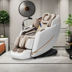 SL elongated guide rail fits the spine, ensuring comprehensive body support and effective muscle relief." Inbox Zero Body Fabric: White Polyurethane | Inbox Zero 4D Zero Gravity Massage Chair w / Full Body Airbag & Smart Detection 40.3 H x 29.1 W x 58.6 D in white / brown | 40.3" H X 29.1" W X 58.6" D | Wayfair Target Workout, Zen Room, Muscle Relief, Massage Chairs, Inbox Zero, Body Support, Full Body Massage, Deep Relaxation, Zero Gravity