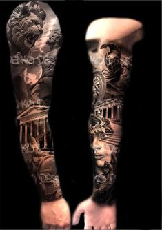 a man's arm and leg with tattoos on it