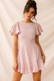 Isabelle Angel Sleeve Empire Dress Blush Empire Cut Dress, Leaf Sleeve, Selfie Leslie, Balloon Sleeve Dress, Flare Long Sleeve, Angel Sleeve, Lotus Leaf, Tie Waist Dress, Floral Outfit