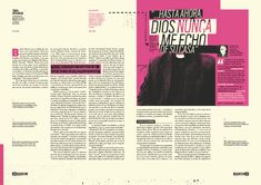 an article is shown in the middle of a page with pink and black text on it