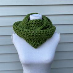 Tarcie Knitwear Handmade Infinity Scarf In Green Wool/ Acrylic Mix One Size Knit Infinity Scarf, Casual Knitted Infinity Scarf One Size, Casual Knitted Infinity Scarf, Casual Knit Infinity Scarf, Casual One-size Knitted Infinity Scarf, Casual Hand Knitted Infinity Scarf For Fall, Casual Yarn Infinity Scarf For Winter, Casual Yarn Infinity Scarf For Fall, Casual Hand Knitted Infinity Scarf