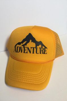 Adventure, Adventure Hat, Adventure Trucker Hat, Adventure Fashion, Happy Camper, Camping, Cap, Cute Hat, Happiness, Women Trucker Hat, Hat by PumpUpTheVinyl on Etsy Adventure Fashion, Camping Hat, Adventure Hat, Adventure Mountain, Cap Cute, Women Trucker, Camper Camping, Cute Hat, Adventure Style