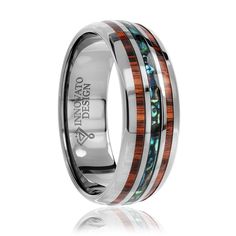 men's wedding band with abamole inlay and wood inlays