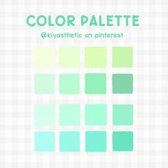 the color palette is pastel green and pale blue, with white squares on each side