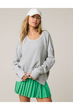 THE LOOK: Ultra-textured waffle knit./THE FEEL: Soft cotton with extra str-e-e-e-tch./THE MOVES: Throw-on-and-go!/Accessibility deets: over-the-head access for easier on/off! Aerie Outfits, Aerie Clothing, Boot Cut Leggings, Offline By Aerie, Bra Dress, Flowy Shorts, Sports Skirts, Christmas 2024, Lace Tops