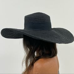 Nine West Large Wide Brim Woven Paper Boater Hat With Black Flat Grosgrain Bow. Adjustable Interior Sweat Panel, 19.5” Total Diameter. Fab For The Beach. Nwot. Black Fedora Panama Hat For Travel, Black Straw Hat For Summer Travel, Black Panama Hat For Summer Travel, Classic Black Hat For Travel, Classic Black Travel Hat, Solid Color One Size Sun Hat For Beach, One-size Beach Sun Hat, Black Brimmed Panama Hat For Travel, Black Flat Brim Panama Hat For Travel