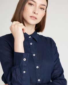 This shirt is the epitome of low-maintenance luxe. As a button-up, it's a classic wardrobe essential, but we love to wear it open as a spring/summer light layer. Our linen is made from 100% European flax, which is more sustainable and less resource-intensive to grow. Linen is the ultimate year-round fabric because it's breathable and naturally heat-regulating.  | Quince | Women's 100% European Linen Long Sleeve Shirt in Deep Navy, Size Large Linen Shirt With Roll-up Sleeves And Relaxed Fit, Classic Linen Shirt With Roll-up Sleeves, Classic Linen Shirt With Rolled Sleeves, Linen Shirt With Buttons For Casual Gatherings, Versatile Linen Shirt With Relaxed Fit, Linen Tops With Button Cuffs For Business Casual, Linen Tops With Buttons For Casual Gatherings, Business Casual Linen Tops With Button Cuffs, Flax Relaxed Fit Shirt With Buttons