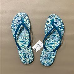 Standard Rubber Flip Flops. Cute Paisley Print. Brand New With Tags. Never Worn. Please Note There Is A “K” Written On The Side Of Each One. Not Sure Why Lol, But Won’t Be Noticeable When Wearing As Its On The Inside Side Of Both. Still Super Cute And A Must Have For Summer! Casual Blue Flip Flops, Casual Blue Flat Flip Flops, Rubber Flip Flops, Paisley Print, A K, Women's Shoes Sandals, Flip Flops, Paisley, Super Cute