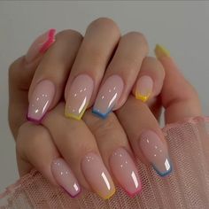 Neon Ombre Acrylic Nails, Color Tip Nails, Colored Nail Tips, Pretty Nail Art Designs, Pretty Nail Art