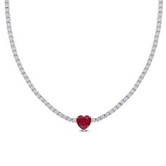 Enchanting with endless sparkle, this lab created white sapphire and lab created ruby heart necklace is ever-elegant and royally beautiful. A bright red lab created ruby heart is anchored in the center of scintillating strands of lab created white sapphires set in sterling silver. Celebrate love with this stylish accessory. | Lab Created White Sapphire and Lab Created Ruby Heart Necklace | Sterling Silver | Size 15" | Helzberg Diamonds Sapphire Tennis Necklace, Ruby Heart Necklace, Ruby Heart, Helzberg Diamonds, Ruby Necklace, Box Clasp, Tennis Necklace, Sapphire Necklace, Gemstone Necklace Pendant