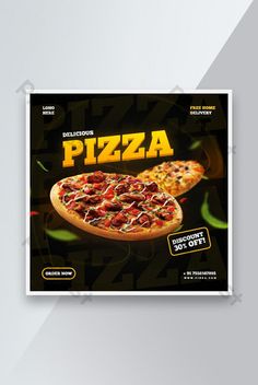 a pizza advertisement is displayed on a wall