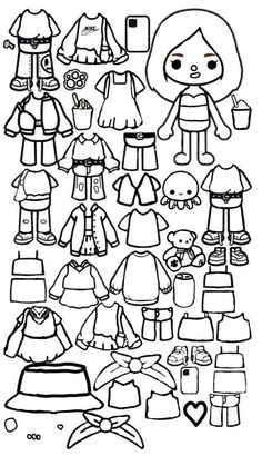 a black and white drawing of children's clothes