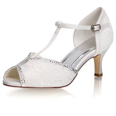 Women's Bridal Shoes Peep Toe 2.6'' Stiletto Mid Heel Lace Satin Pumps Rhinestone Sandals Wedding Shoes - florybridal Fitted Open Heel Kitten Heels For Wedding, Fitted Kitten Heels With Open Heel For Wedding, White Open Heel Kitten Heels For Wedding, Wedding Kitten Heels With 4-inch Open Heel, Wedding Shoes With 4-inch Heel And Medium Width, White Medium Width Wedding Shoes, Open Toe Kitten Heels With 4-inch Heel For Wedding, Wedding Sandals With Medium Width And Open Heel, Wedding Sandals Medium Width Open Heel