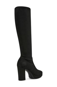 Take your look to the next level with this streamlined knee-high boot featuring a chunky platform and stretchy silhouette. 3 1/4" heel; 1/2' platform 15 1/2" shaft Side zip closure Synthetic upper, lining and sole Imported Chunky Platform, Nordstrom Store, Black Fits, Anne Klein, Knee High Boots, Next Level, Side Zip, Knee High, Womens Boots