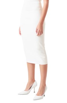 Update your midi skirt for sweater weather with this cozy knit version fashioned in a pencil silhouette. Pull-on style 90% rayon, 9% nylon, 1% spandex Hand wash, dry flat Imported White Relaxed Fit Midi Pencil Skirt, White Feminine Midi-length Bottoms, Feminine White Midi-length Bottoms, White Feminine Midi Length Bottoms, Classic White Midi Bottoms, Classic White Midi Length Bottoms, Feminine Stretch Knee-length Bottoms, Feminine Knee-length Stretch Bottoms, Chic Stretch Midi-length Pencil Skirt