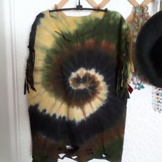 One Of A Kind Tie Dye Distressed Top 100% Cotton New With Tags Available In Oversized L Length 27" Underarm Across 21" Yellow Bohemian T-shirt For Summer, Bohemian Yellow T-shirt For Summer, Yellow Hippie Cotton Top, Oversized Green Bohemian Top, Oversized Yellow Tops For The Beach, Yellow Casual Festival Blouse, Casual Yellow Festival Blouse, Casual Yellow Blouse For Festival, Hippie Yellow Beach Tops