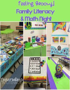 a collage of photos with the words family library and math night