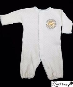 Brit Milah Outfit Baby Boy Shema Converter |Bris Gown Converter White Long Sleeve Onesie For Baptism, The Shema, Brit Milah, Outfit Baby Boy, Knit Baby Romper, Gowns For Girls, Baby Gown, Blue Trim, Baby Design