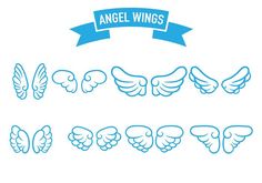 the angel wings are drawn in blue and white with a banner above them that says angel wings